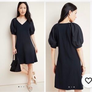 New Anthropologie Black Amadi twist puff-sleeve Cotton Midi dress $ 118 M